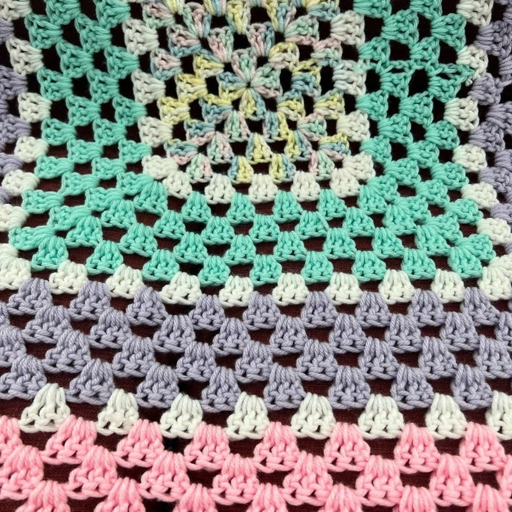 NEW Blanket Afghan Throw Handmade Multicolor Blue on Edge Sz 43